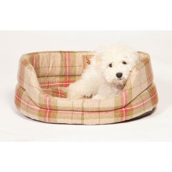 Large++ Beige & Red Tartan Slumber Dog Bed - Danish Design Newton Moss 101cm 40"